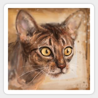 Contemporary Painting of an orange Cat with Yellow Eyes Sticker